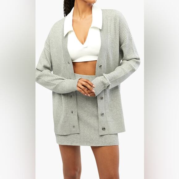 WeWoreWhat Varsity Cardigan Sweater Button Front Long M/L Heather Grey NWT - Picture 6 of 16